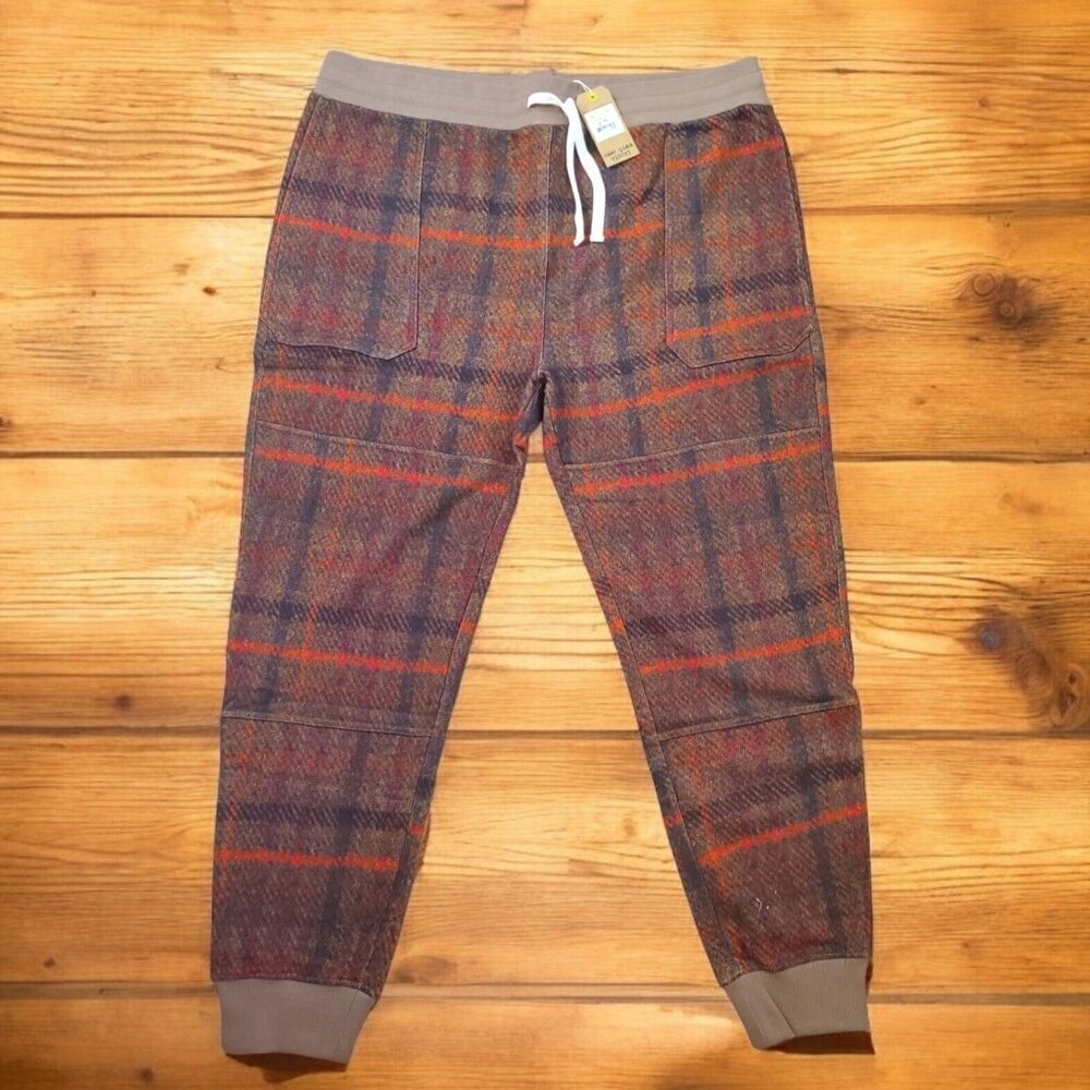 Mcnairy & Co Sweatpants Mens SZ XXL Brown Red Plaid Cuffed Drawstring Streetwear